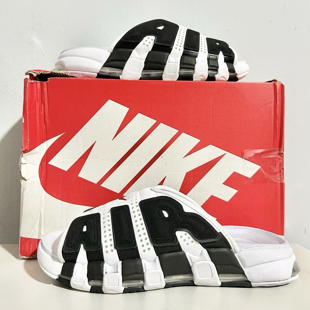 Nike Air More Uptempo “White Black Red” Men’s Size 10 Cushioned Lifestyle Slides